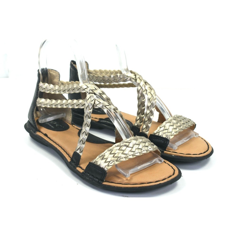 Born Concept BOC Women's Black Bronze Braided Ankle Straps Sandals Shoes Size 7M